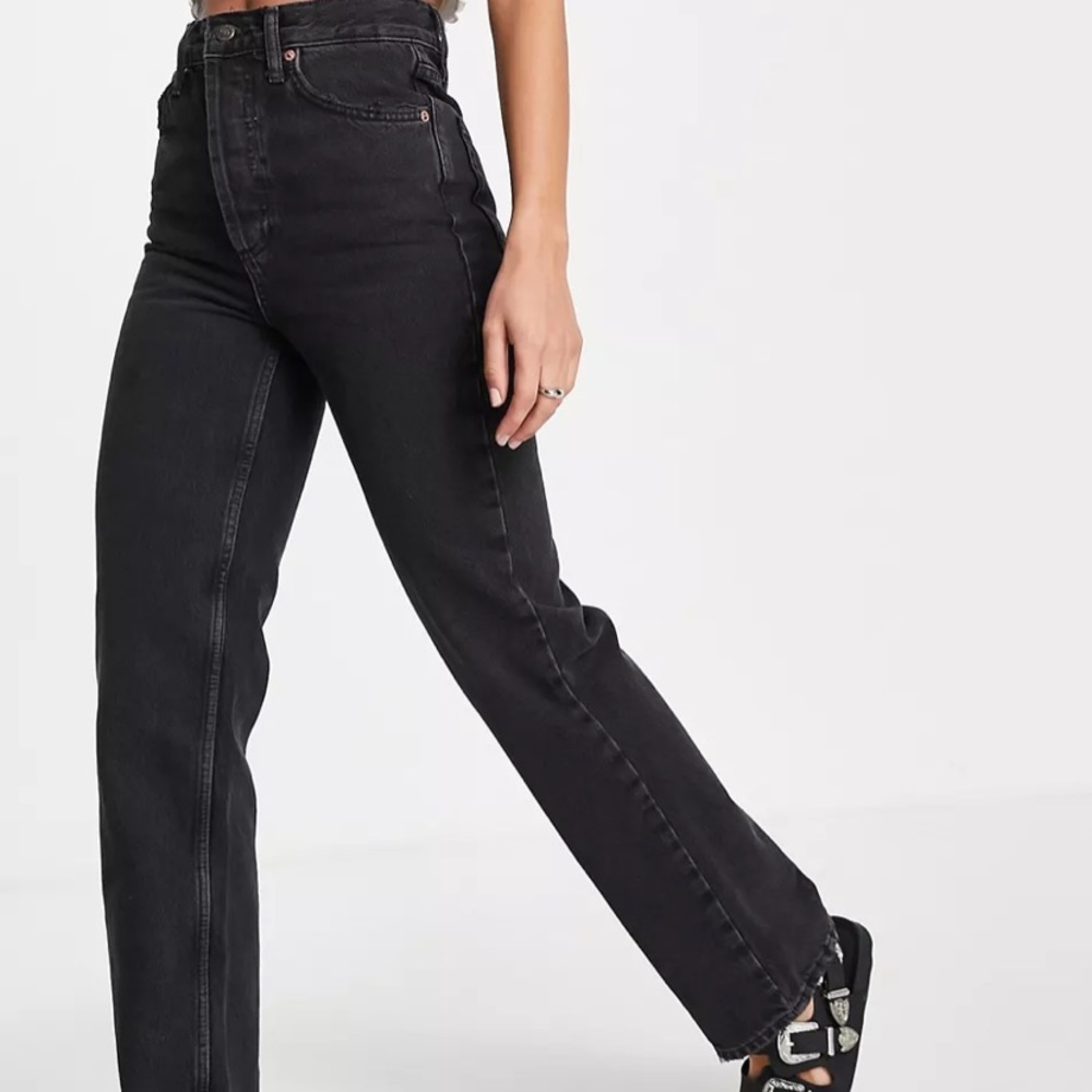 TOPSHOP Black Straight Leg Jeans